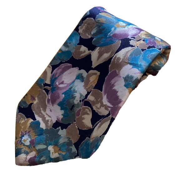 Christian Loren Mens Tie Black Floral 100% Silk Designer Floral Art Necktie - Picture 1 of 6